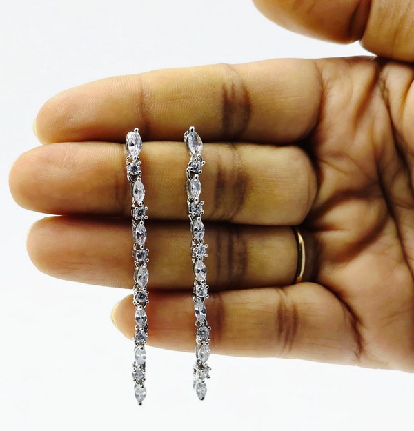 Sparkling Linear Drop Earrings - Image 3