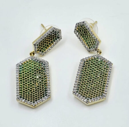 Emerald Grid Geometric Drop Earrings